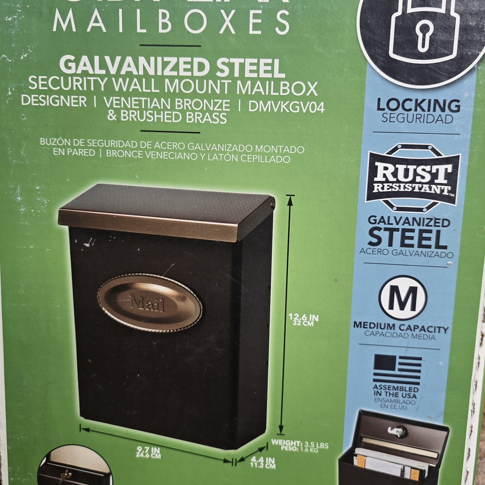 Galvanized Steel Wall Mount Mailbox - Bronze and Brass